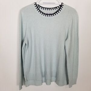 NIC + ZOE Cotton Cashmere Blanket Stitch Sweater Sz XL Blue Pullover Soft